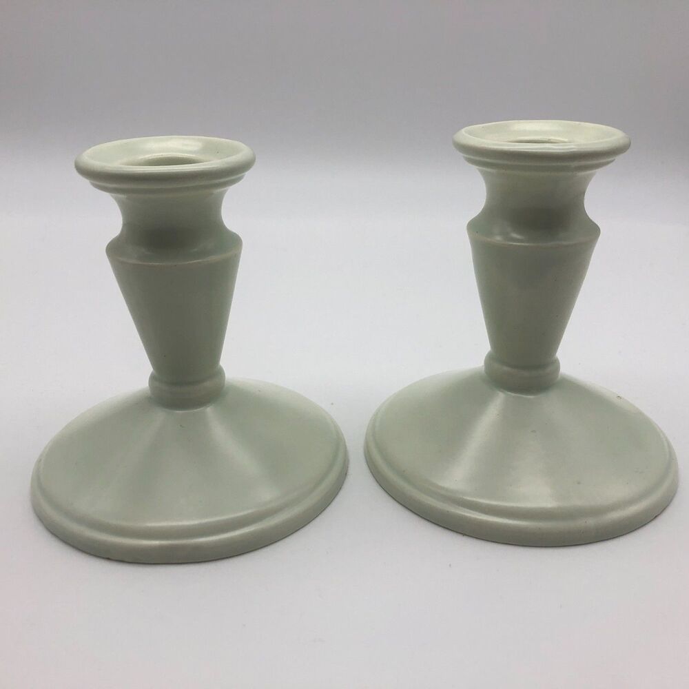 VINTAGE Holland Mold Candlesticks Seafoam Green MCM